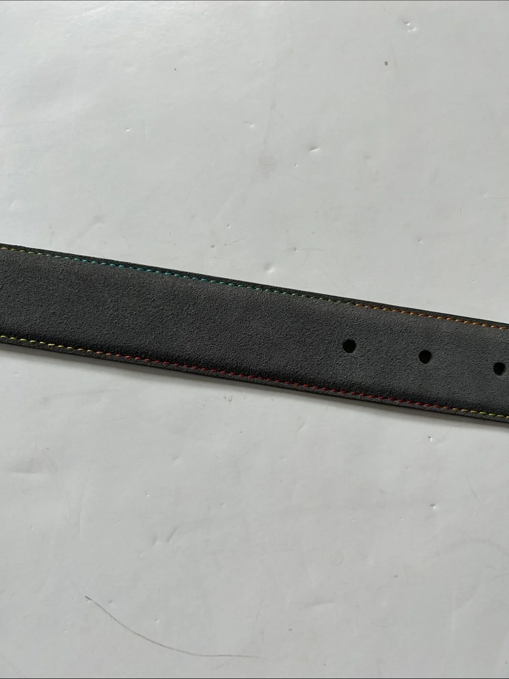 Robert Graham Gray Leather Suede Belt with Green & Orange Stitching sz 34